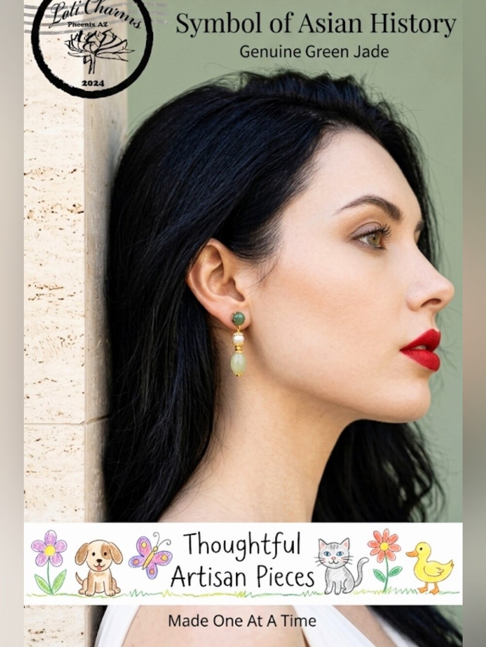 Genuine Green Jade In Ornate Gold Plated Earrings